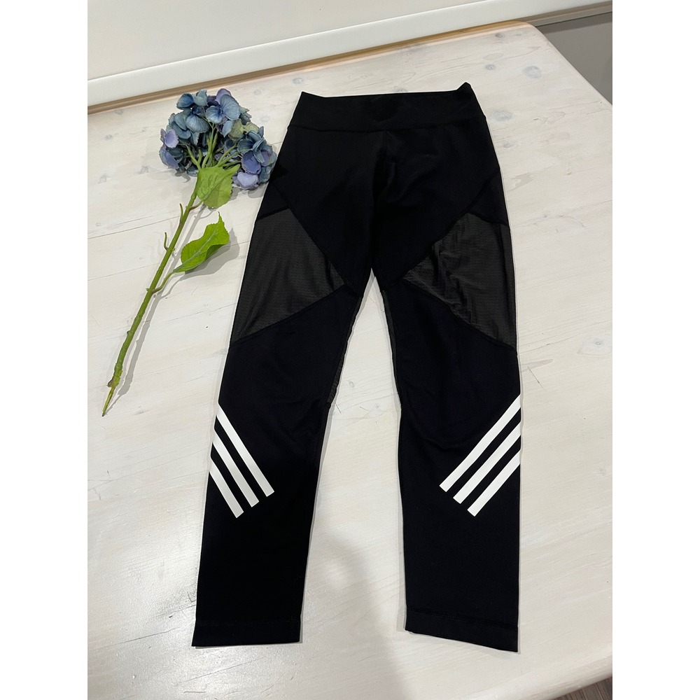 Adidas‎ Training Leggings Mesh Panels 3-Stripes Athletic Gym Black Size S